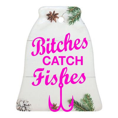 Fishing Girls Funny Ceramic Bell Ornament