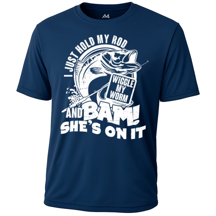 Fishing I Just Hold My Rod And Wiggle My Worm Cooling Performance Crew T-Shirt