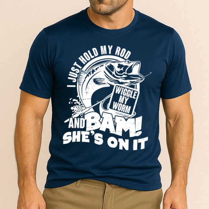 Fishing I Just Hold My Rod And Wiggle My Worm Cooling Performance Crew T-Shirt