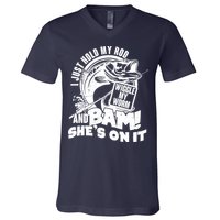 Fishing I Just Hold My Rod And Wiggle My Worm V-Neck T-Shirt