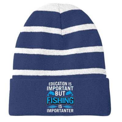 Fishing Is Important Striped Beanie with Solid Band