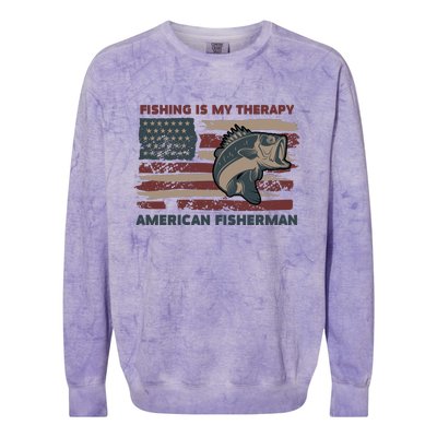 Fishing Is My Therapy American Fisherman Colorblast Crewneck Sweatshirt