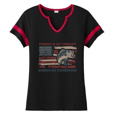 Fishing Is My Therapy American Fisherman Ladies Halftime Notch Neck Tee