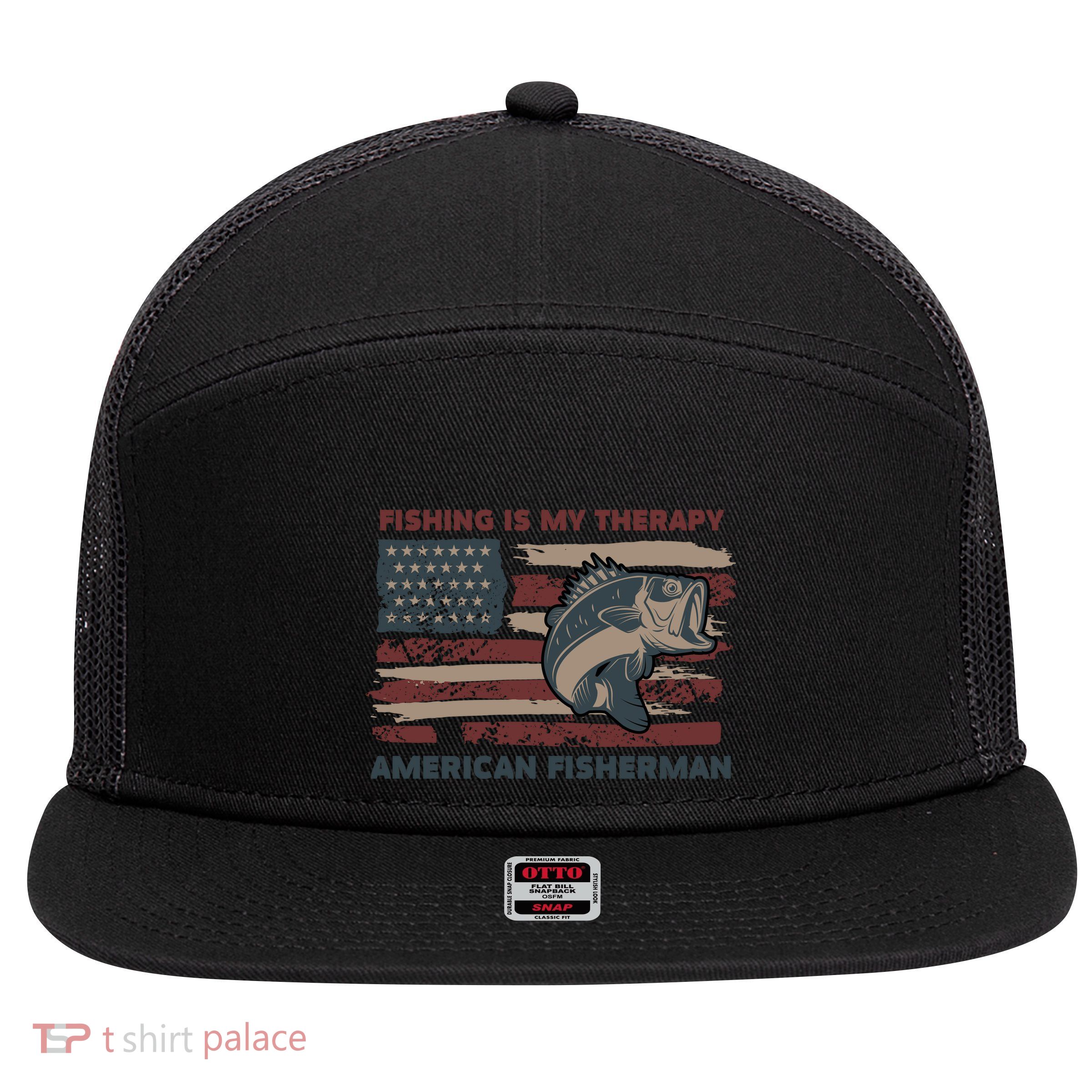 Fishing Is My Therapy American Fisherman 7 Panel Mesh Trucker Snapback Hat