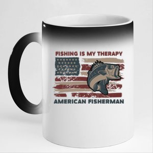 Fishing Is My Therapy American Fisherman 11oz Black Color Changing Mug