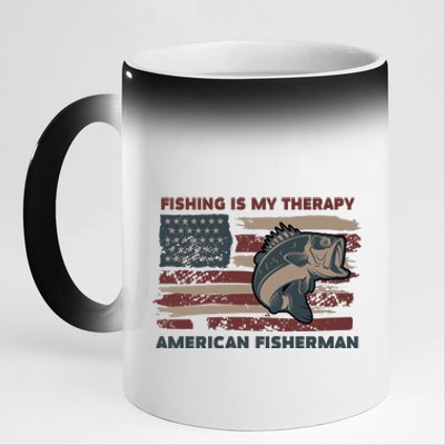 Fishing Is My Therapy American Fisherman 11oz Black Color Changing Mug