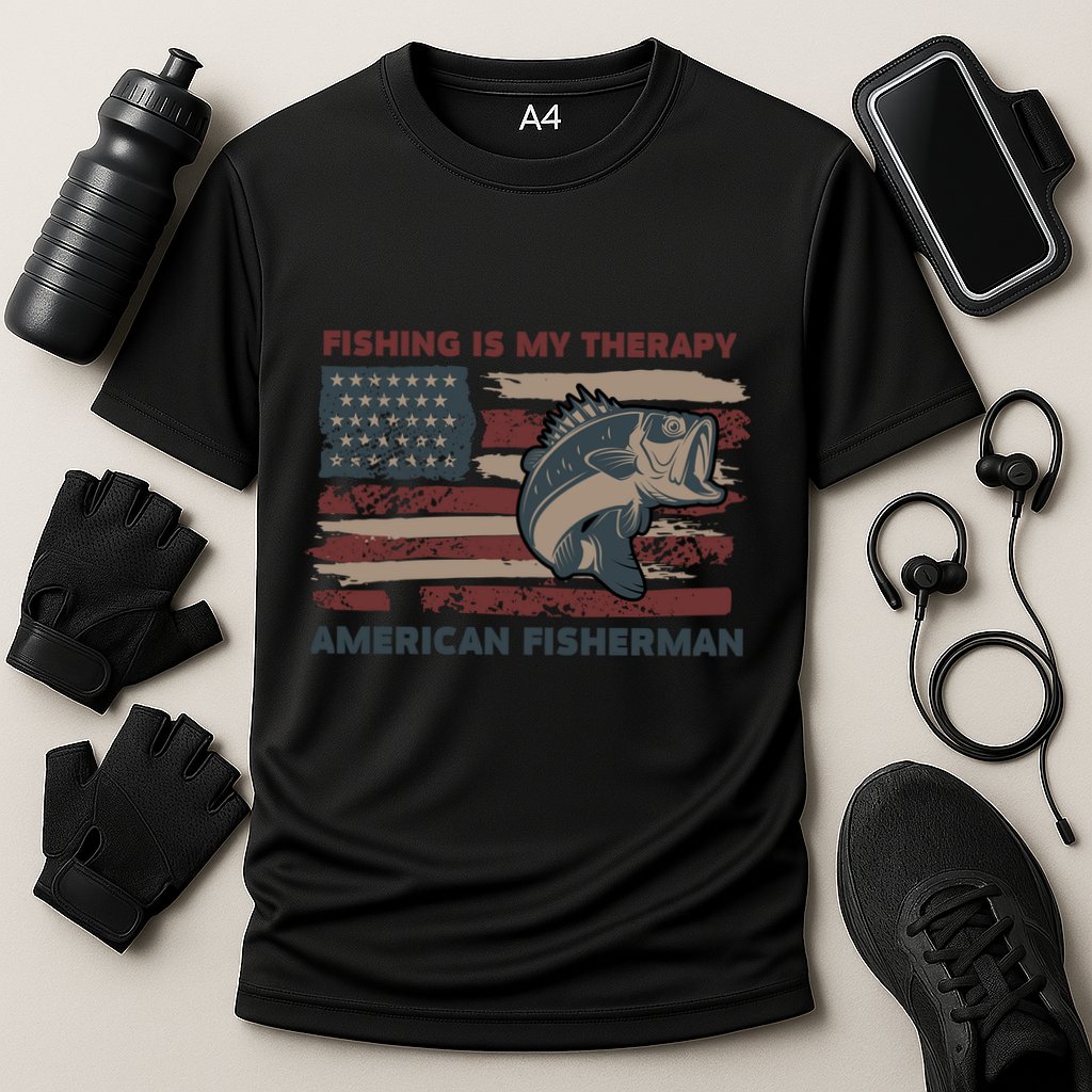 Fishing Is My Therapy American Fisherman Cooling Performance Crew T-Shirt