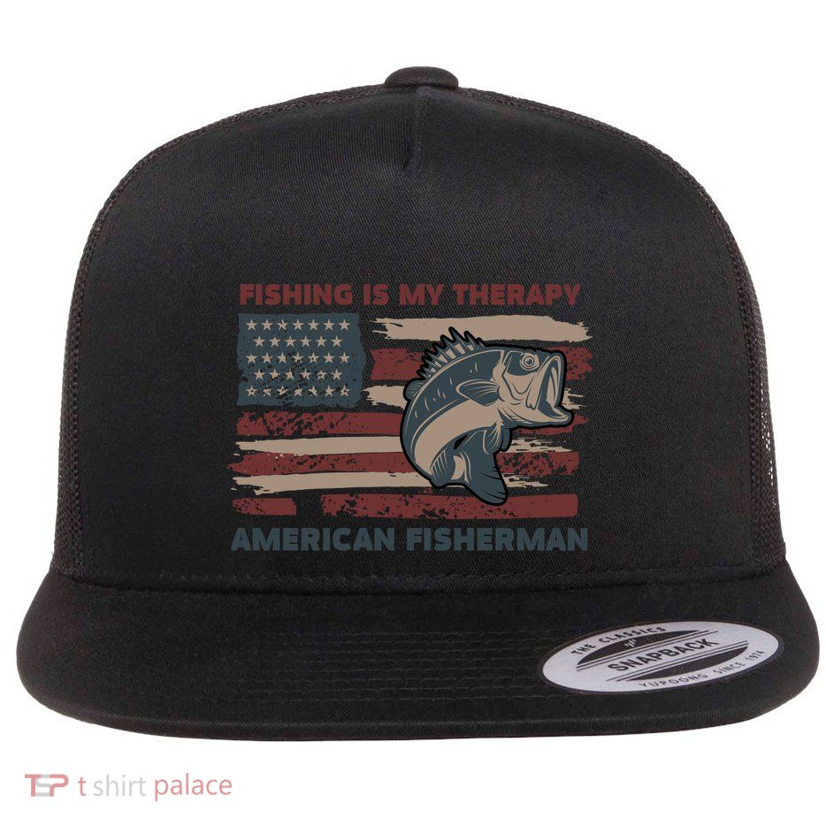 Fishing Is My Therapy American Fisherman Flat Bill Trucker Hat