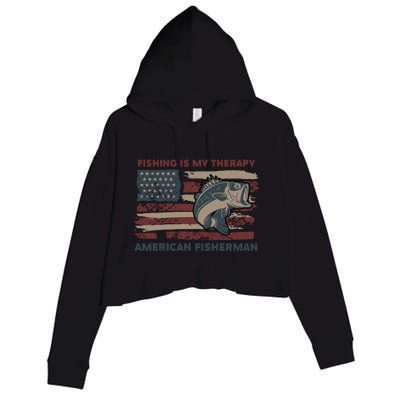 Fishing Is My Therapy American Fisherman Crop Fleece Hoodie