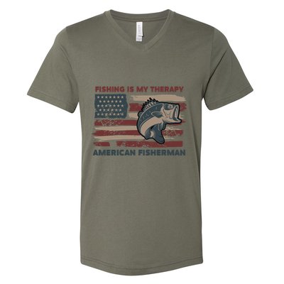 Fishing Is My Therapy American Fisherman V-Neck T-Shirt
