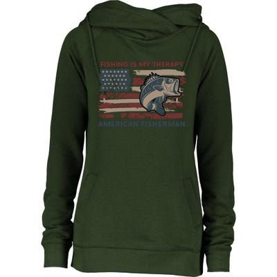 Fishing Is My Therapy American Fisherman Womens Funnel Neck Pullover Hood