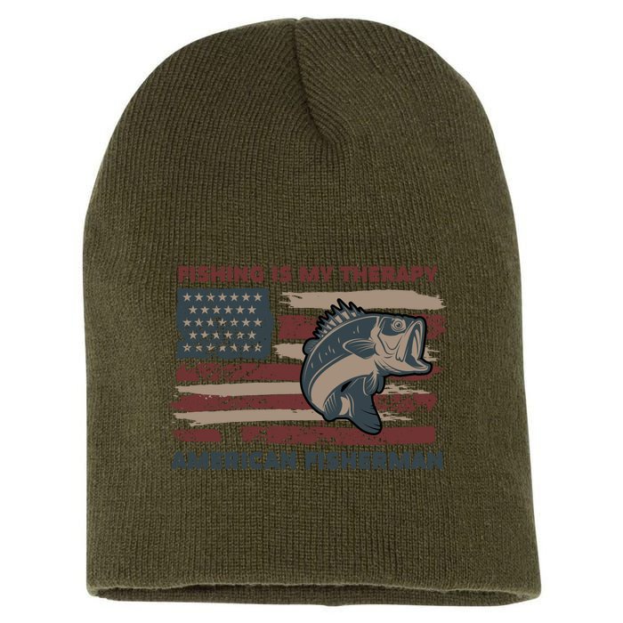 Fishing Is My Therapy American Fisherman Short Acrylic Beanie