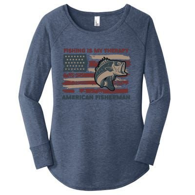 Fishing Is My Therapy American Fisherman Women's Perfect Tri Tunic Long Sleeve Shirt