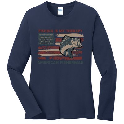 Fishing Is My Therapy American Fisherman Ladies Long Sleeve Shirt