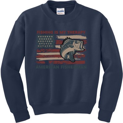 Fishing Is My Therapy American Fisherman Kids Sweatshirt