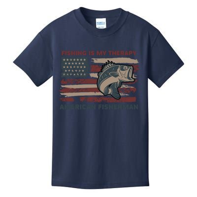 Fishing Is My Therapy American Fisherman Kids T-Shirt