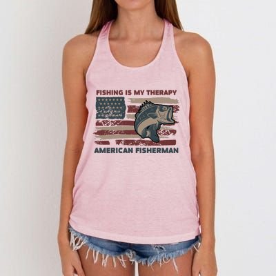 Fishing Is My Therapy American Fisherman Women's Knotted Racerback Tank