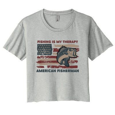 Fishing Is My Therapy American Fisherman Women's Crop Top Tee