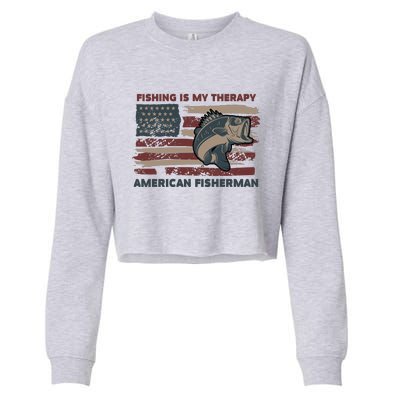 Fishing Is My Therapy American Fisherman Cropped Pullover Crew