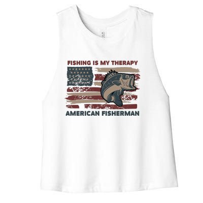 Fishing Is My Therapy American Fisherman Women's Racerback Cropped Tank