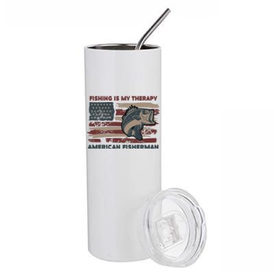 Fishing Is My Therapy American Fisherman Stainless Steel Tumbler