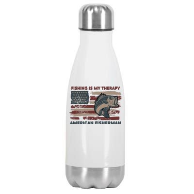 Fishing Is My Therapy American Fisherman Stainless Steel Insulated Water Bottle