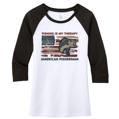 Fishing Is My Therapy American Fisherman Women's Tri-Blend 3/4-Sleeve Raglan Shirt