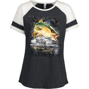 Fishing Jumping Striped Bass Enza Ladies Jersey Colorblock Tee