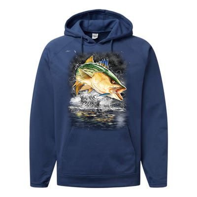 Fishing Jumping Striped Bass Performance Fleece Hoodie