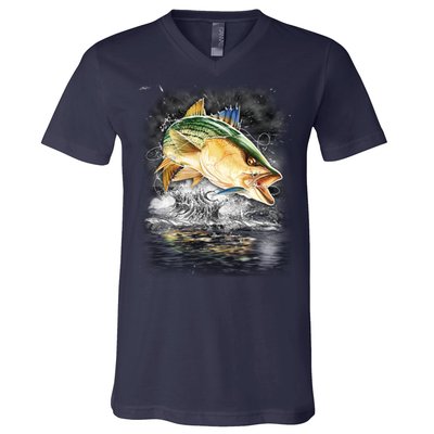 Fishing Jumping Striped Bass V-Neck T-Shirt