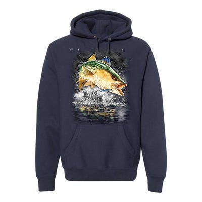 Fishing Jumping Striped Bass Premium Hoodie