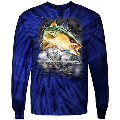 Fishing Jumping Striped Bass Tie-Dye Long Sleeve Shirt