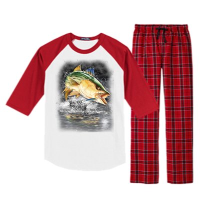 Fishing Jumping Striped Bass Raglan Sleeve Pajama Set