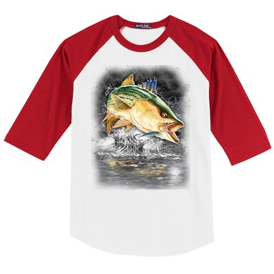 Fishing Jumping Striped Bass Baseball Sleeve Shirt