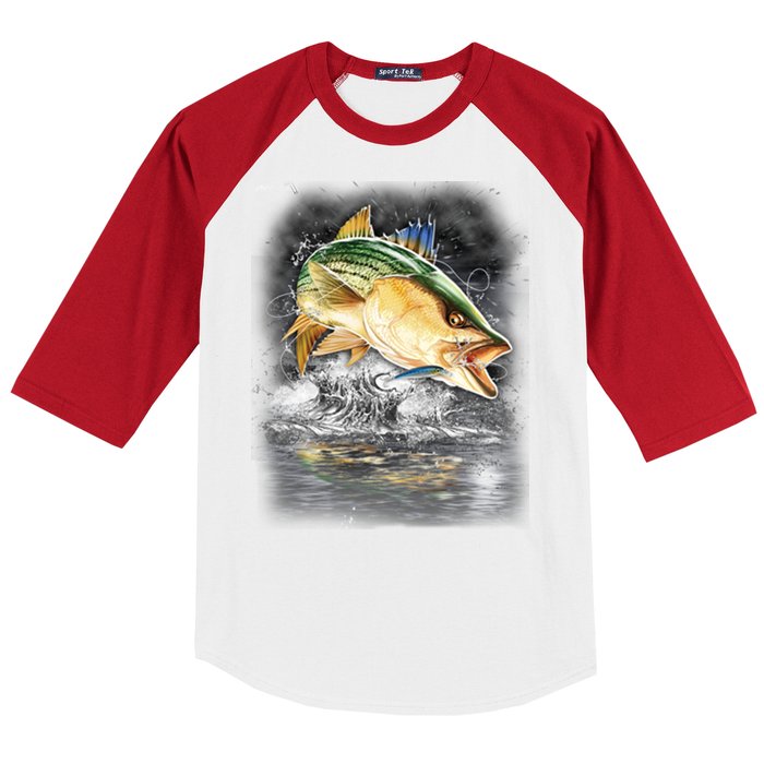 Fishing Jumping Striped Bass Baseball Sleeve Shirt