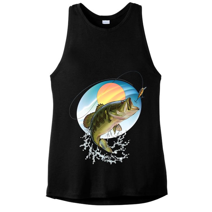 Fishing Leaping Bass  Ladies PosiCharge Tri-Blend Wicking Tank