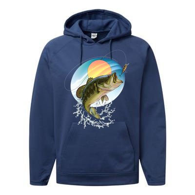 Fishing Leaping Bass  Performance Fleece Hoodie