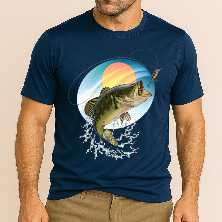 Fishing Leaping Bass  Cooling Performance Crew T-Shirt