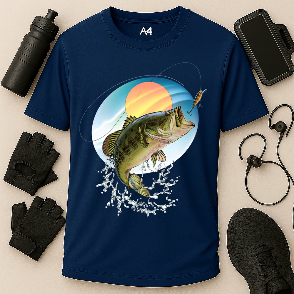 Fishing Leaping Bass  Cooling Performance Crew T-Shirt