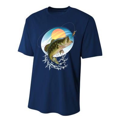 Fishing Leaping Bass  Performance Sprint T-Shirt