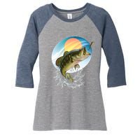 Fishing Leaping Bass  Women's Tri-Blend 3/4-Sleeve Raglan Shirt