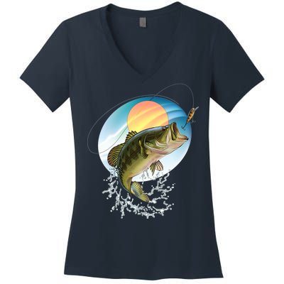 Fishing Leaping Bass  Women's V-Neck T-Shirt