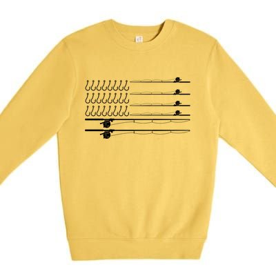 Fishing Pole Hooks USA American Flag Premium Crewneck Sweatshirt