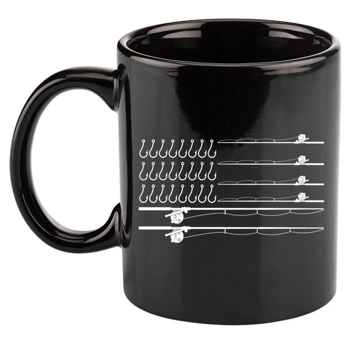 Fishing Pole Hooks USA American Flag 11oz C Handle Ceramic Mug