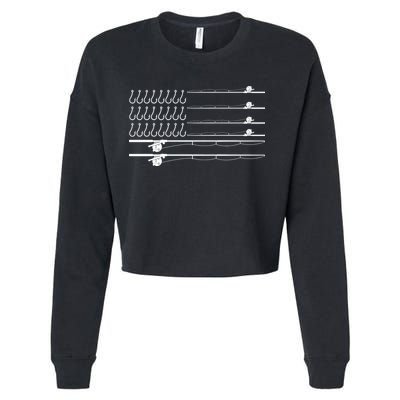 Fishing Pole Hooks USA American Flag Cropped Pullover Crew