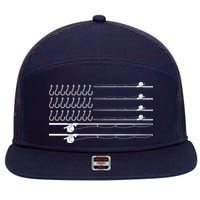 Fishing Pole Hooks USA American Flag 7 Panel Mesh Trucker Snapback Hat
