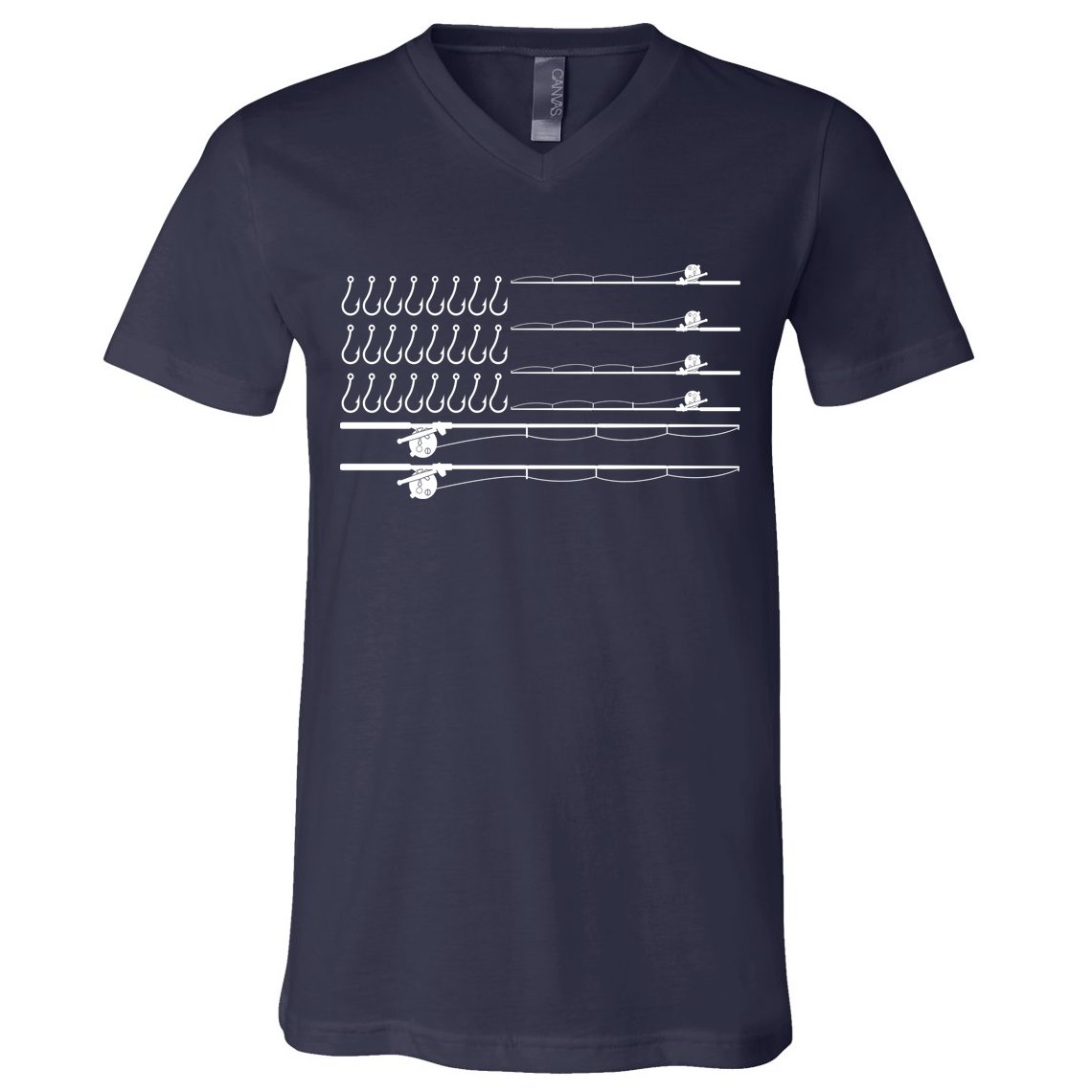 Fishing Pole Hooks USA American Flag V-Neck T-Shirt
