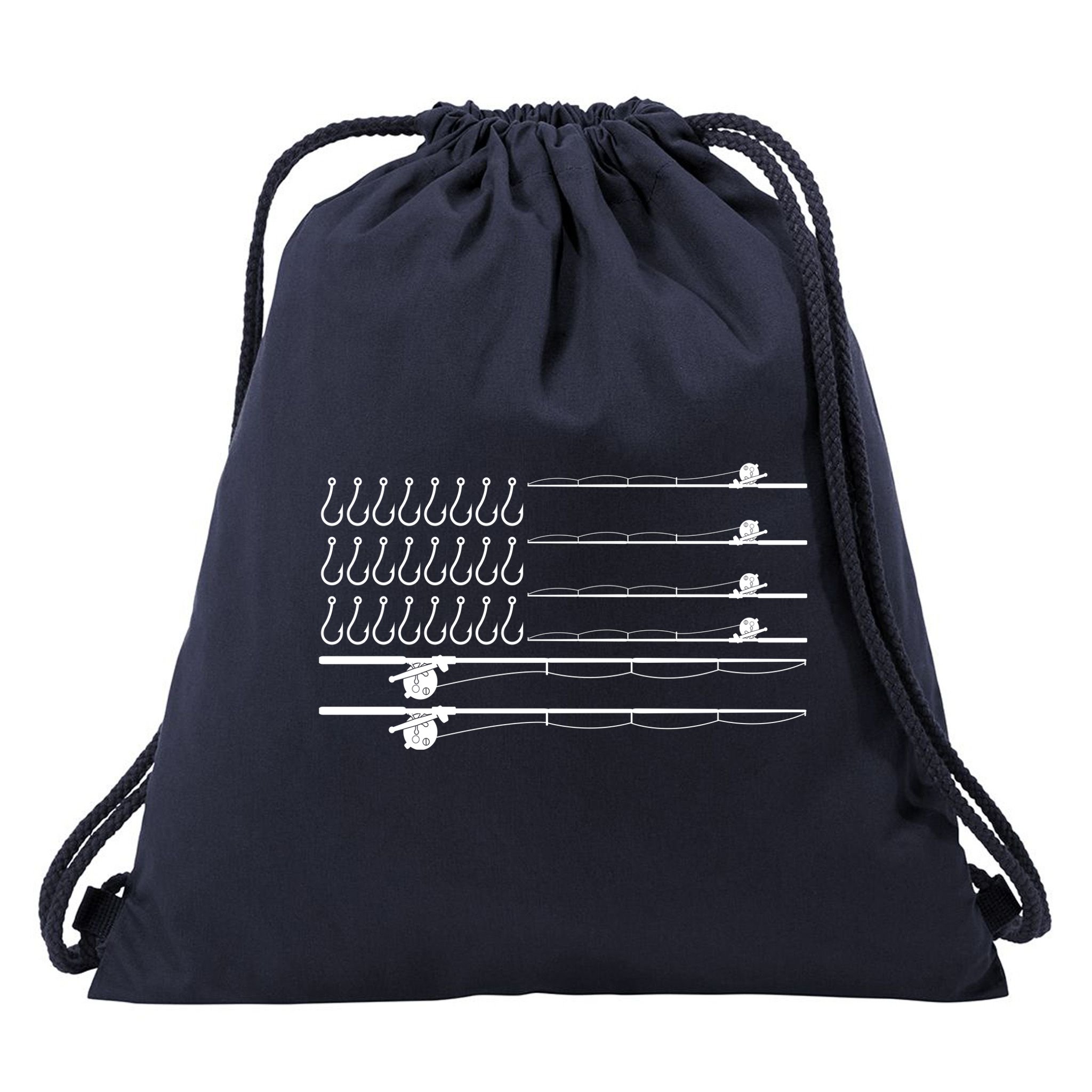 Fishing Pole Hooks USA American Flag Drawstring Bag