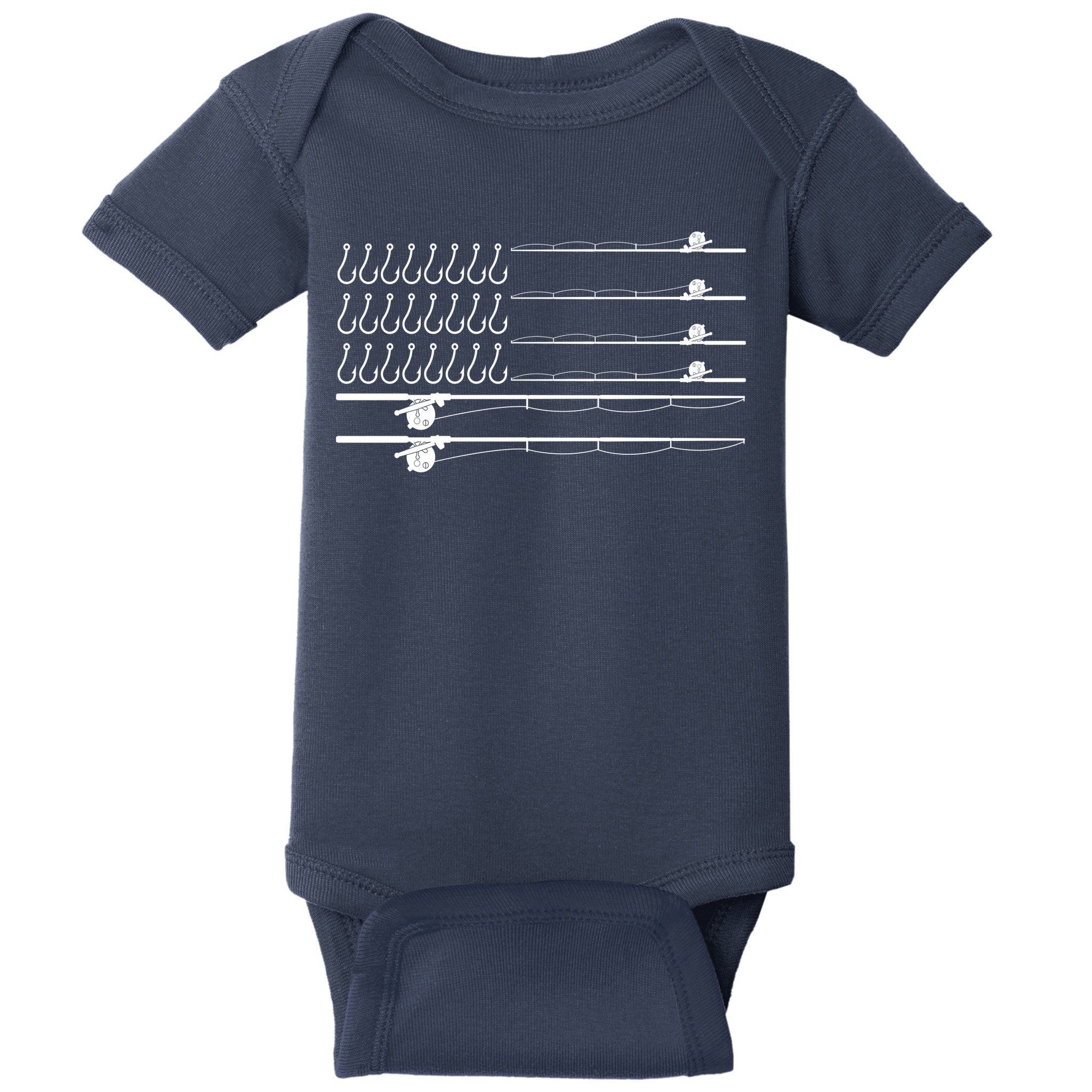 Fishing Pole Hooks USA American Flag Baby Bodysuit