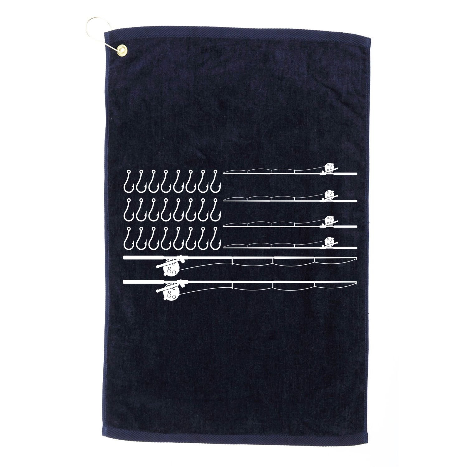Fishing Pole Hooks USA American Flag Golf Towel